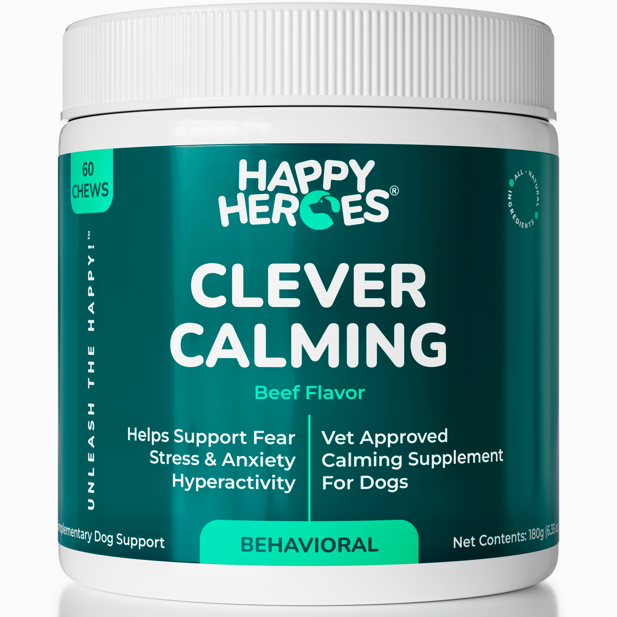 Happy Heroes Clever Calming calming chews for dogs, beef flavor tub